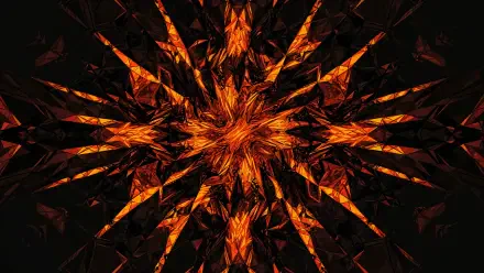 4K Ultra HD PC desktop wallpaper: a mad, fiery kaleidoscopic starburst of jagged orange shards radiating against a black background.