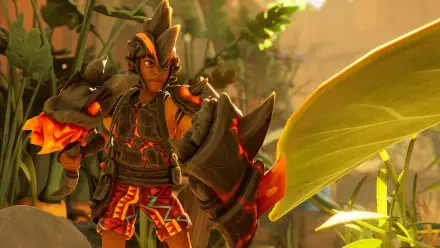 Grounded 2 video game warrior in ornate armor among giant leaves, rendered as a 4K Ultra HD PC desktop wallpaper and background.