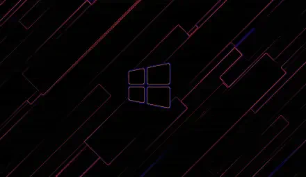 Dark 4K Ultra HD Microsoft Windows 11 PC desktop wallpaper with a neon‑outlined Windows logo and angled geometric lines on a black background.