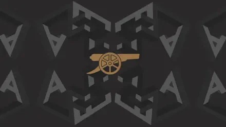 2K Quad HD PC wallpaper showing Arsenal F.C. golden cannon logo centered against a dark geometric charcoal background.