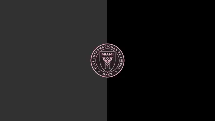 Inter Miami CF logo centered on a split dark-gray and black background — minimalist 2K Quad HD PC desktop wallpaper/background.