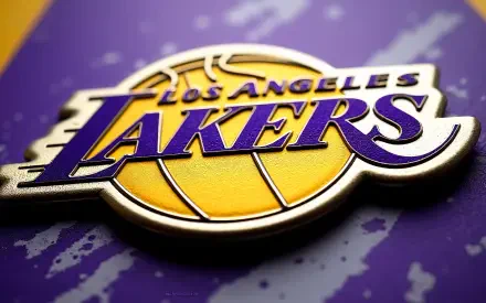 4K Ultra HD PC desktop wallpaper featuring the Los Angeles Lakers NBA logo: bold purple and gold basketball emblem on a textured purple background.