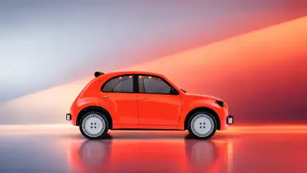 Red Citroën 2CV Concept hatchback against a glowing sunset backdrop, 4K Ultra HD PC desktop wallpaper.