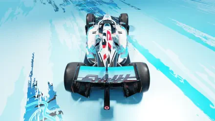 Haas F1 Team VF-26 race car viewed from above on a snowy ice track, HD desktop wallpaper and background.