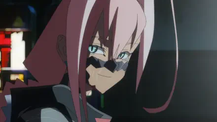 Talia Yang with pink hair and cybernetic eyes in a Cyberpunk: Edgerunners anime HD PC desktop wallpaper.
