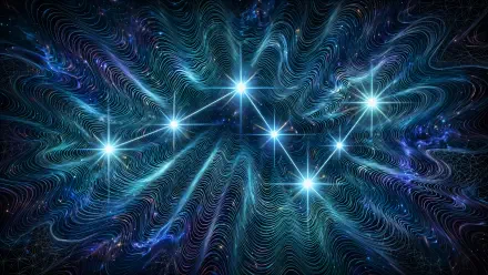 Abstract blue star constellation glowing across a flowing cosmic space background, 4K Ultra HD desktop wallpaper.