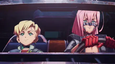 Cyberpunk: Edgerunners 2 anime wallpaper featuring Talia Yang and Roman Carax seated in a car, in 5K Ultra HD for PC desktop.