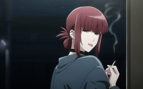 HD PC desktop wallpaper and background: anime image of Yamada from Smoking Behind the Supermarket with You, glancing back while smoking in a dim urban night scene.