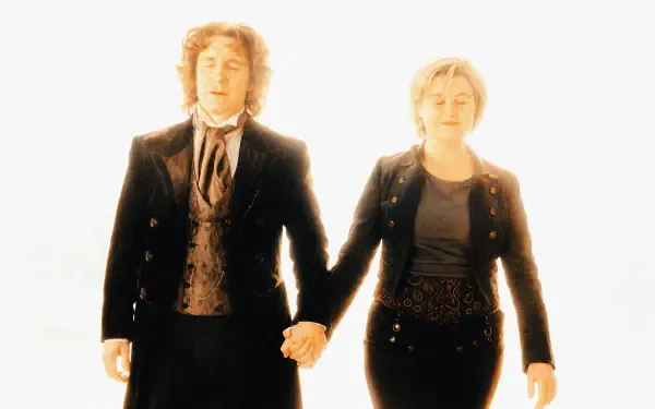 Doctor Who (2005) 2K Quad HD PC wallpaper by Big Finish Productions: the Doctor and Charley Pollard hand in hand, backlit, walking into a bright white light.