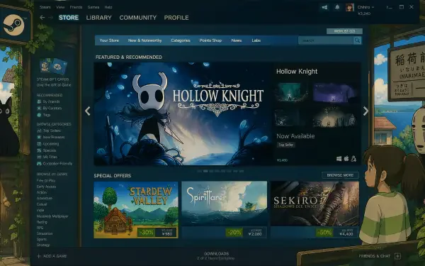 Steam software storefront screenshot showing Hollow Knight banner and game tiles, rendered as a 4K Ultra HD PC desktop wallpaper and background.