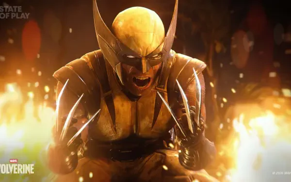 Marvel's Wolverine from X-Men snarling with claws extended amid sparks and flames, 4K Ultra HD PC desktop wallpaper from the video game