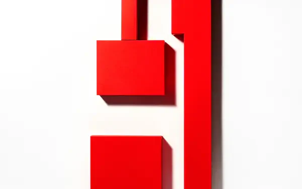 Clean minimal 4K Ultra HD PC desktop wallpaper — bold red geometric rectangles and bars casting sharp shadows on a white background.