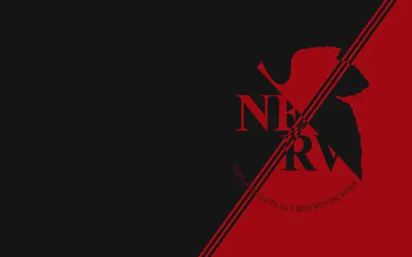 Anime 4K Ultra HD PC desktop wallpaper showing the NERV (Evangelion) logo and stylized fig leaf on a black-and-red diagonal split background.