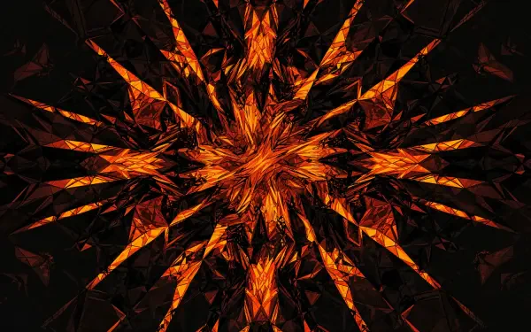 4K Ultra HD PC desktop wallpaper: a mad, fiery kaleidoscopic starburst of jagged orange shards radiating against a black background.