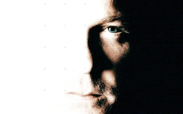 24: 4K Ultra HD PC Desktop Wallpaper and Background — high-contrast close-up of a face split between bright light and deep shadow, a single blue eye visible.