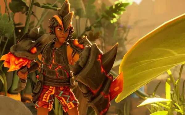 Grounded 2 video game warrior in ornate armor among giant leaves, rendered as a 4K Ultra HD PC desktop wallpaper and background.