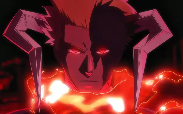 Ichigo Kurosaki in bankai form, glowing red eyes and horn-like mask amid a blazing red aura — 5K Ultra HD PC desktop wallpaper (Bleach).