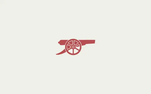 Centered red Arsenal F.C. cannon logo on a pale off-white background, 2K Quad HD PC desktop wallpaper/background.