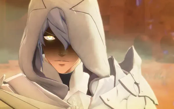 Anime-style close-up of a hooded, cloaked figure with glowing eyes from Fire Emblem: Fortune's Weave, rendered as a 4K Ultra HD PC desktop wallpaper/background.
