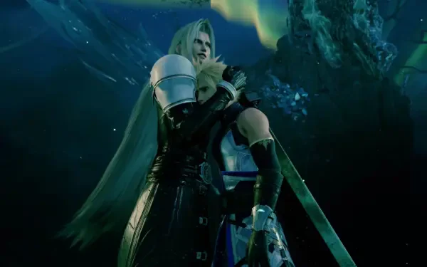 Sephiroth and Cloud Strife in a dramatic Final Fantasy VII Revelation scene, 2K Quad HD PC desktop wallpaper and background.