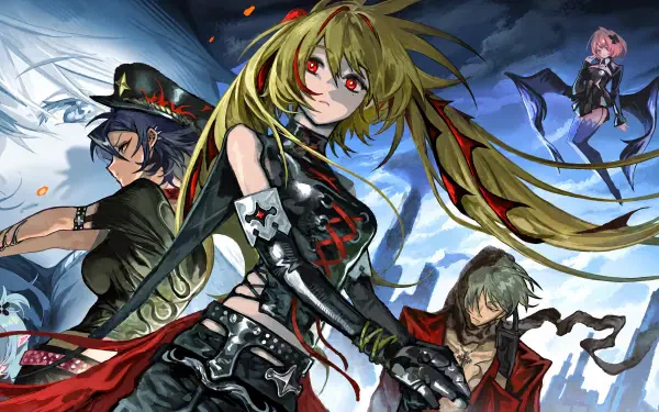 Zenless Zone Zero 4K Ultra HD PC desktop wallpaper featuring an anime girl with long blonde hair and red eyes alongside other characters in a dramatic blue scene.