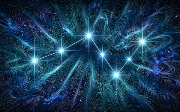 Abstract blue star constellation glowing across a flowing cosmic space background, 4K Ultra HD desktop wallpaper.