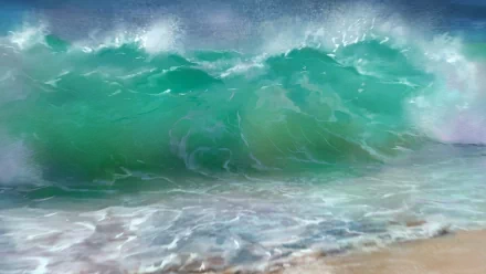 A vibrant wave crashes against the shore, showcasing the beauty of nature in rich turquoise and foamy white hues. This HD image serves as a stunning desktop wallpaper.