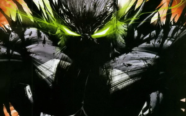 A striking HD desktop wallpaper featuring Spawn from the comic series, showcasing a dark figure with glowing green accents and a dramatic background.