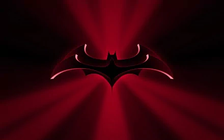HD wallpaper featuring the iconic Batman logo in black against a vibrant red background, embodying the essence of DC Comics and its dark superhero theme.