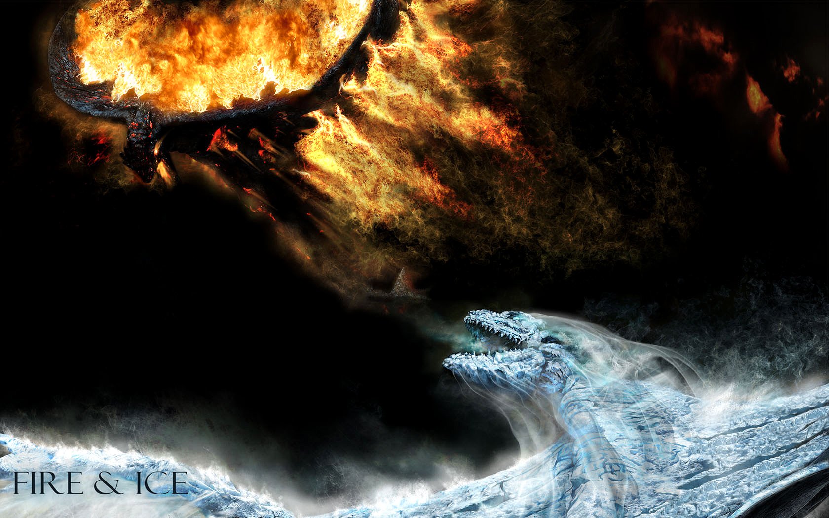 Epic Fantasy Clash: Fire and Ice Dragon HD Wallpaper | 1680x1050 ...