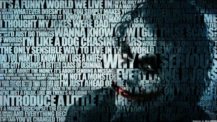 Dark and intense HD wallpaper for The Dark Knight, featuring thought-provoking text that reflects the film's themes and the chaotic essence of its iconic villain.