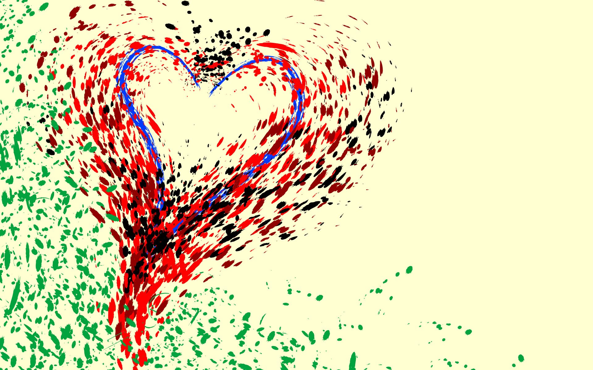 A vibrant, artistic desktop wallpaper featuring a swirling heart in red and blue against a pastel background, embodying love and creative expression.