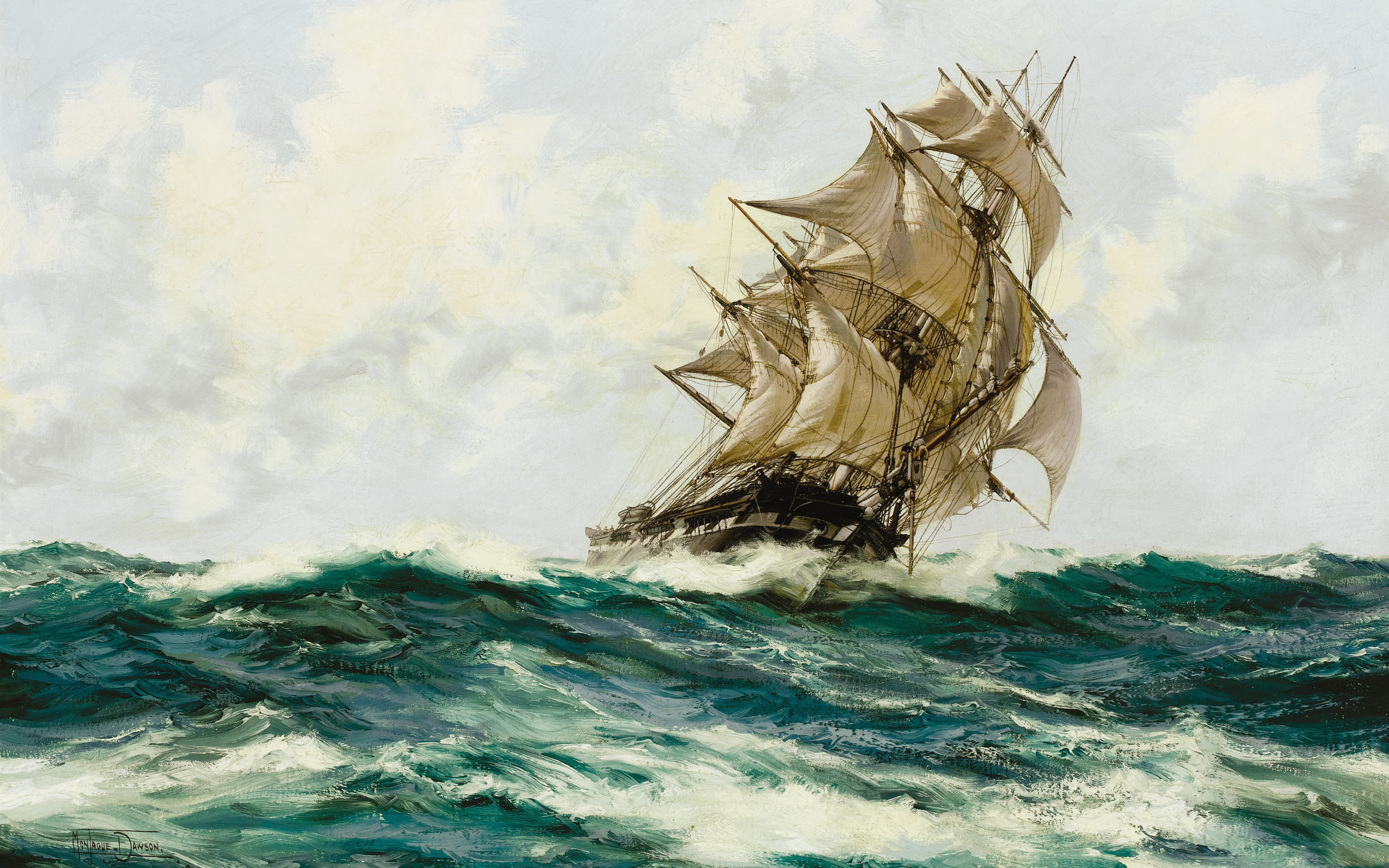 clipper ship in storm