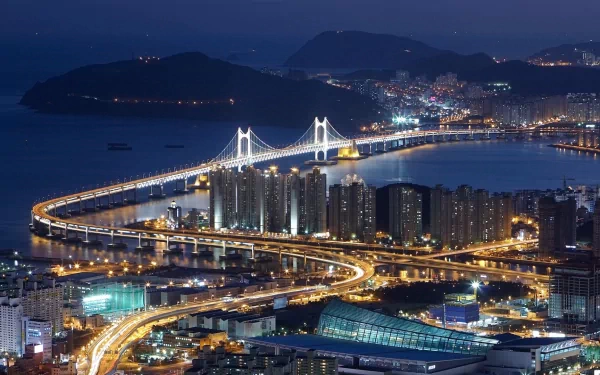 Gwangan Bridge South Korea Busan man made city HD Desktop Wallpaper | Background Image