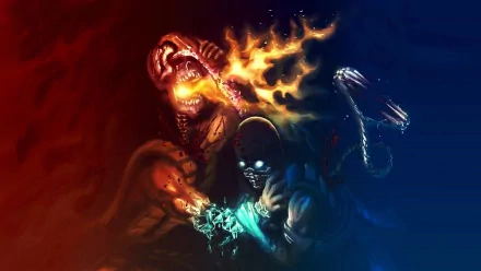 An intense HD wallpaper featuring Sub-Zero and Scorpion from Mortal Kombat, capturing their fierce rivalry in a vibrant, action-packed scene.