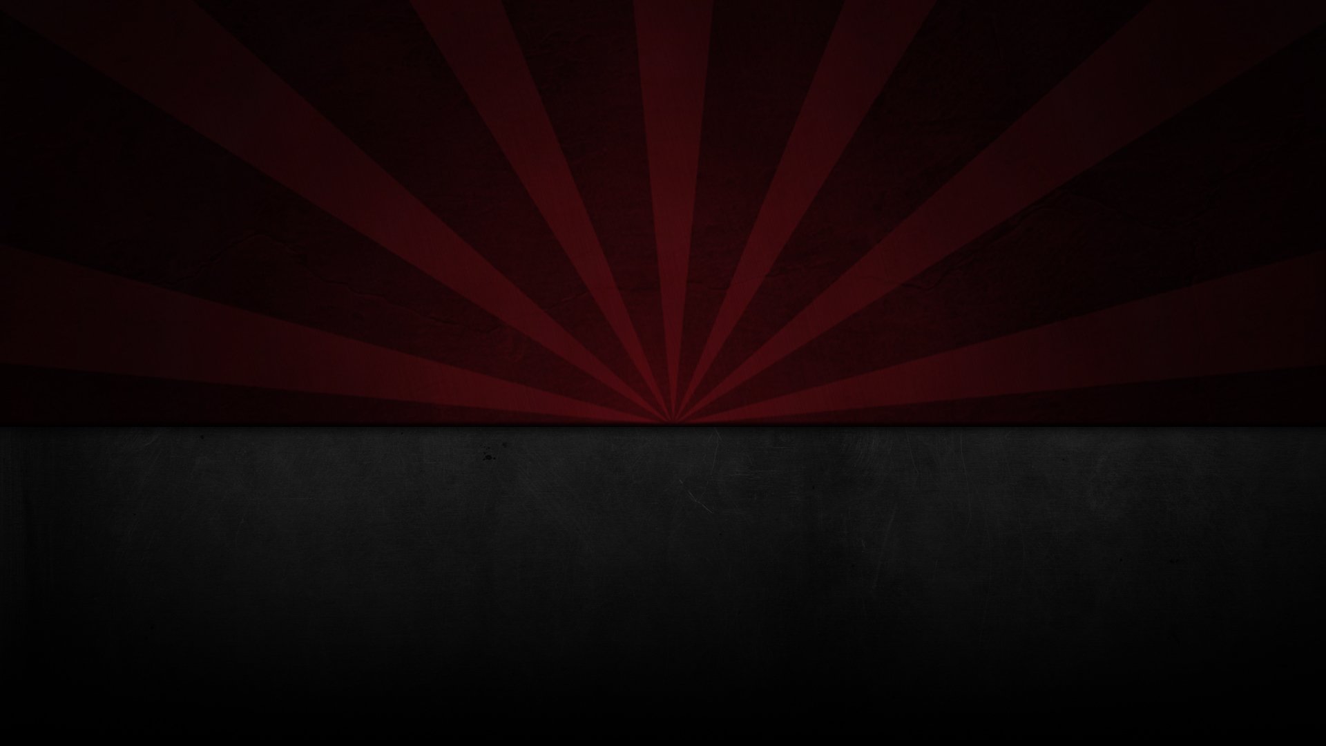 Artistic minimalist HD PC desktop wallpaper featuring dark red radial rays emanating from the center above a solid black horizontal base.