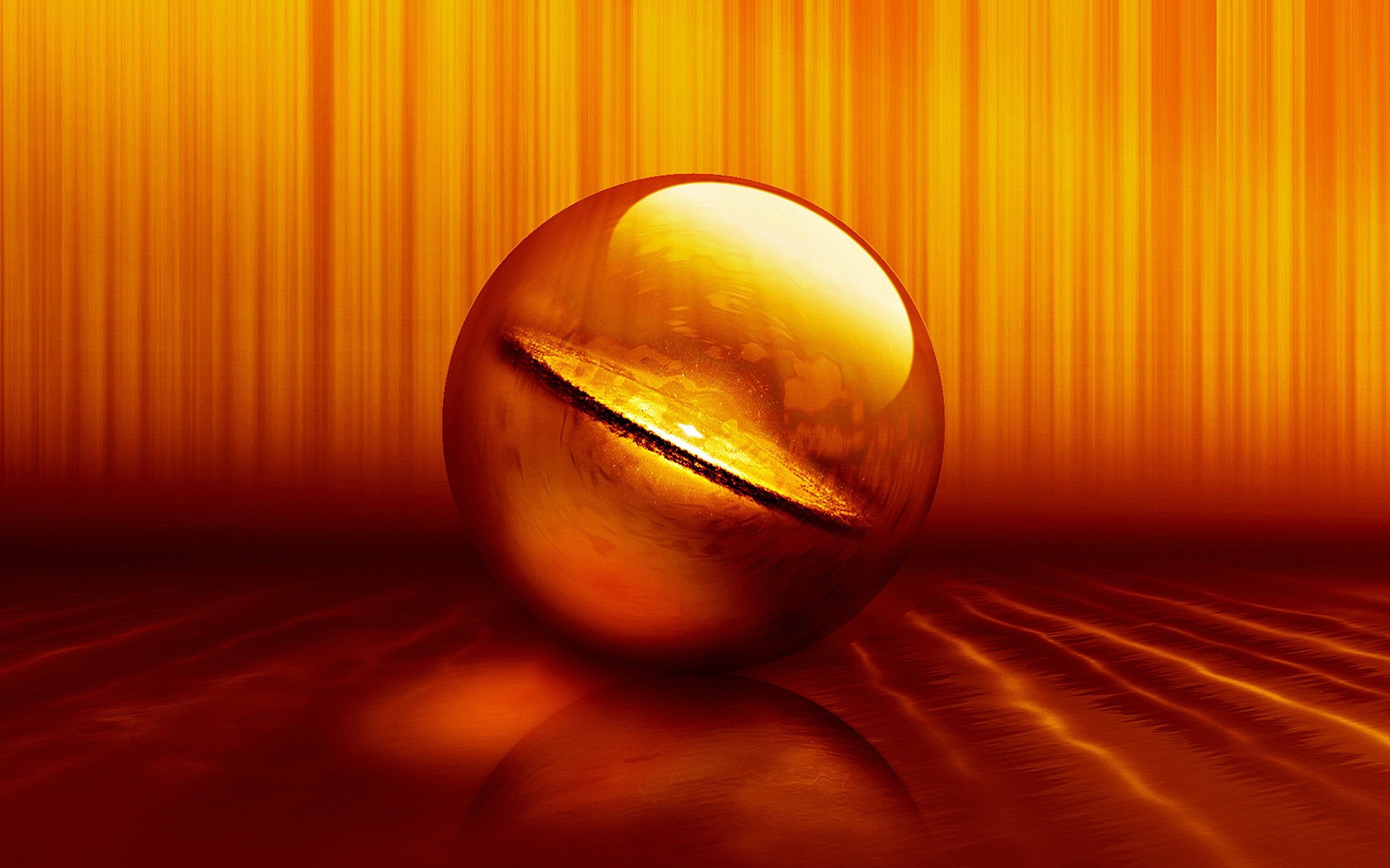 HD PC desktop wallpaper featuring an abstract artistic design with a glowing golden sphere against a textured orange and yellow background.