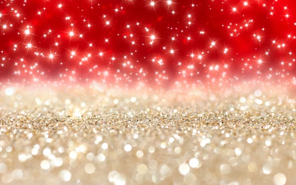 Artistic 4K Ultra HD PC wallpaper featuring shimmering gold glitter foreground against a vibrant red background filled with sparkling stars.