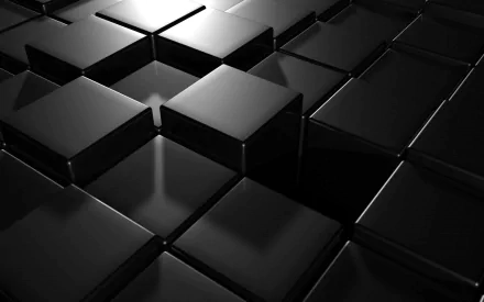 Abstract black cubes arranged in a sleek, reflective pattern create a modern HD PC desktop wallpaper and background with depth and geometric precision.