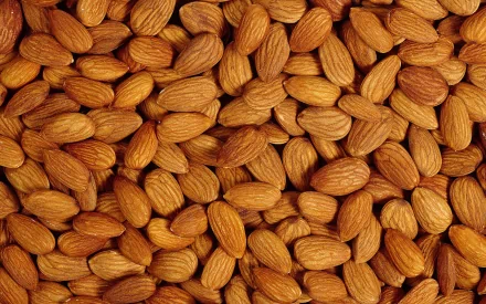 A close-up of beautifully textured almonds, arranged in a rich, warm hue, making a vibrant HD desktop wallpaper and background that showcases natural food aesthetics.