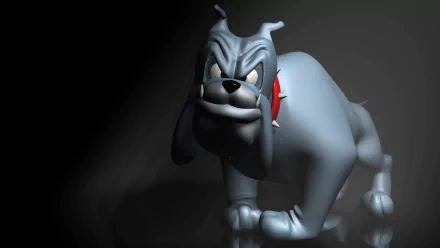 3D artistic cartoon bulldog creature with a spiked red collar, rendered in high-definition for a PC desktop wallpaper and background.