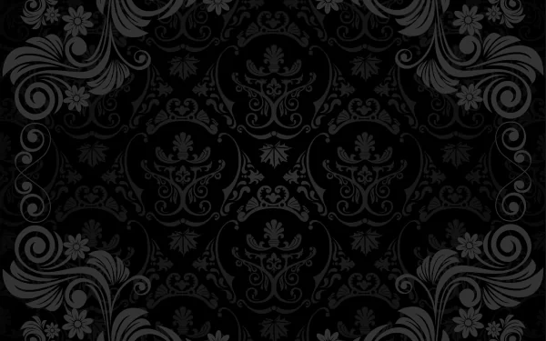 Abstract black and dark gray floral pattern with intricate swirls and designs, serving as a striking HD PC desktop wallpaper and background.