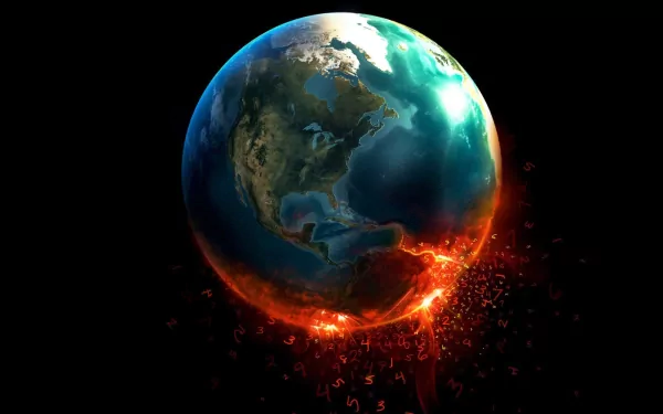 A captivating HD desktop wallpaper featuring Earth, engulfed in flames and mysterious numbers, inspired by the movie Knowing. A striking blend of beauty and impending doom.