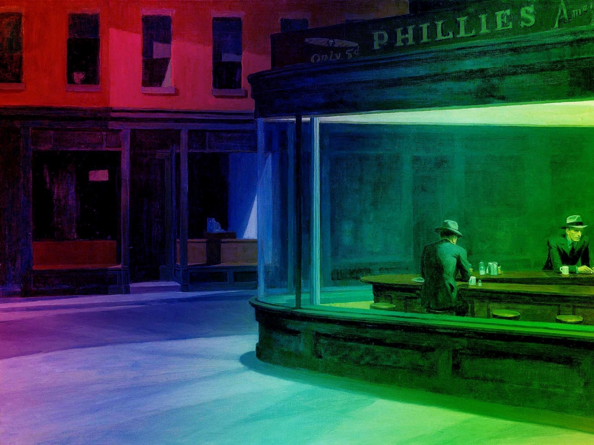 Download Artistic Nighthawks At The Diner HD Wallpaper by Edward Hopper