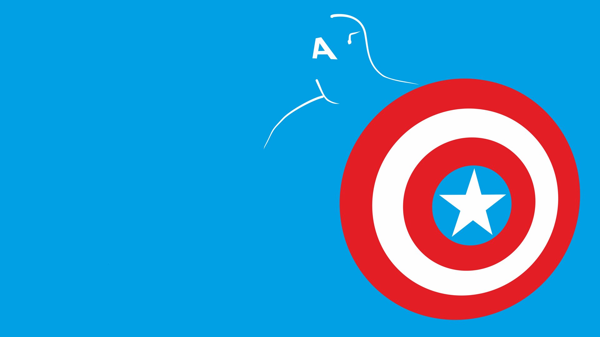 HD comic-style Captain America desktop wallpaper featuring a close-up of his iconic red, white, and blue shield on a blue background.