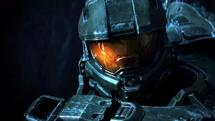 HD PC desktop wallpaper featuring a detailed close-up of the Master Chief helmet from the video game Halo 4, showcasing its iconic orange visor and armor.