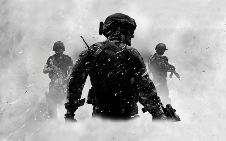 A dramatic HD wallpaper featuring characters from Call Of Duty: Modern Warfare 3, set against a misty background that enhances the intense atmosphere of the game.