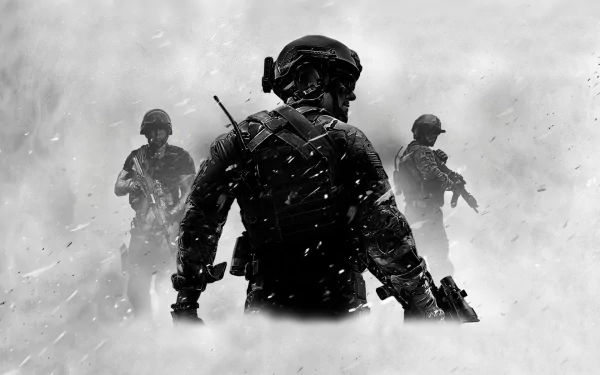 A dramatic HD wallpaper featuring characters from Call Of Duty: Modern Warfare 3, set against a misty background that enhances the intense atmosphere of the game.