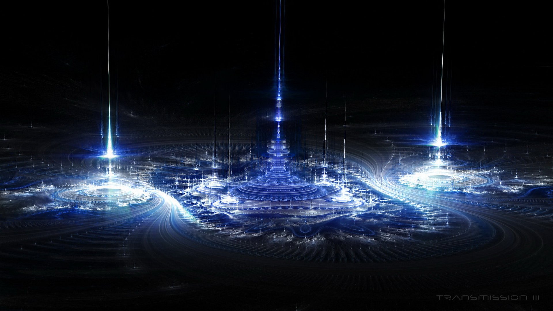 HD abstract fractal design featuring glowing blue structures and intricate patterns, creating a mesmerizing and futuristic desktop wallpaper background.
