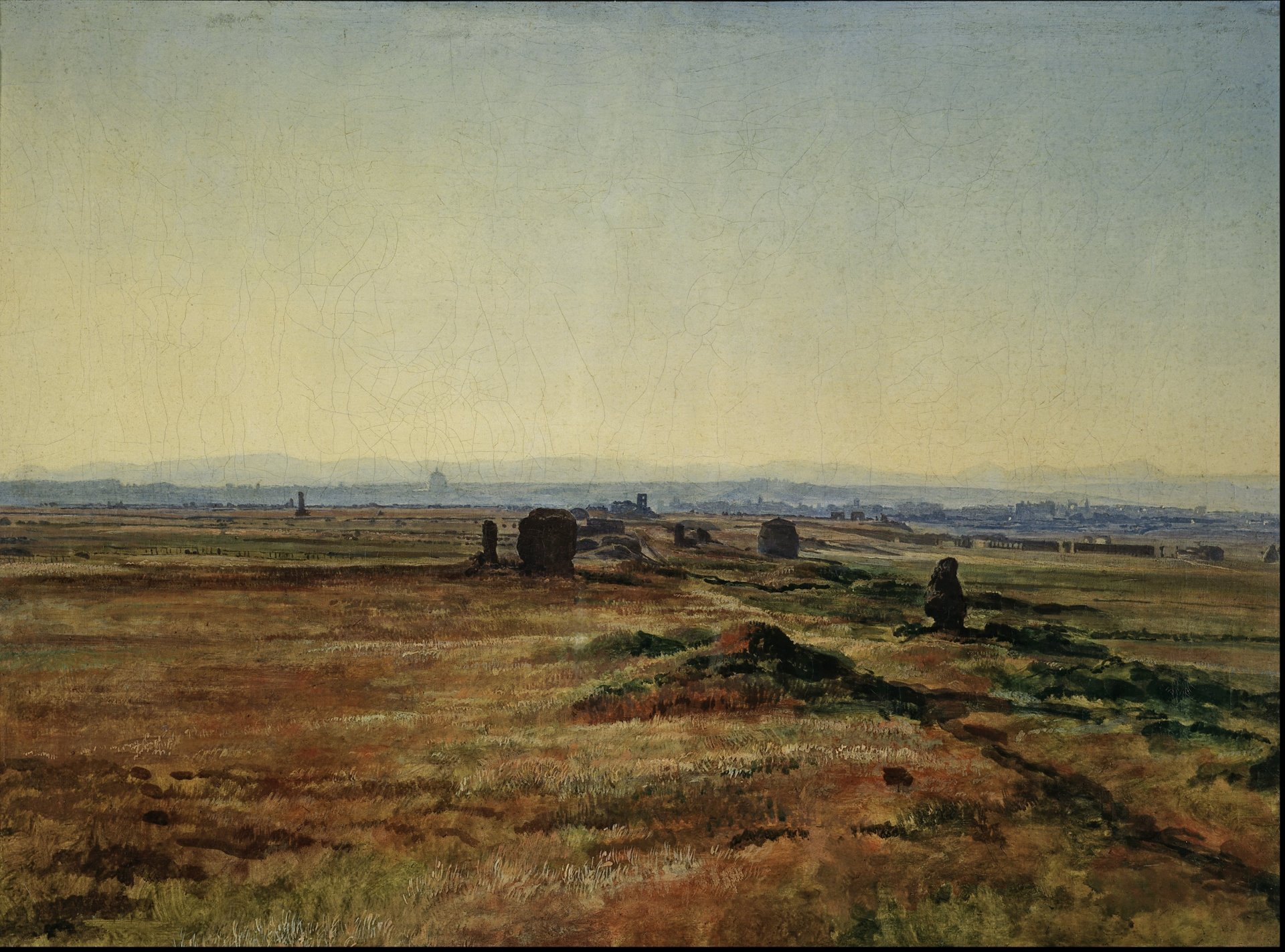 Artistic painting of a serene rural landscape at sunset, captured in 4K Ultra HD, designed as a PC desktop wallpaper and background.